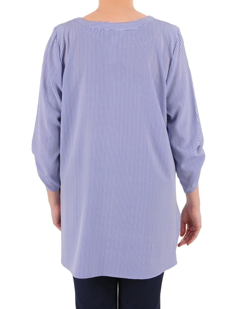 Elegancka bluzka wiskozowa w paski – swobodny fason trapezowy z dekoltem w serek 39694