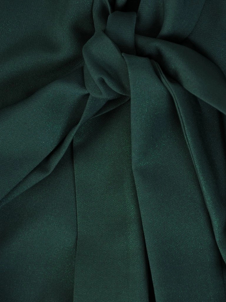 Elegancka zielona sukienka rozkloszowana midi – fason z kontrafałdami i kokardą w talii 26981