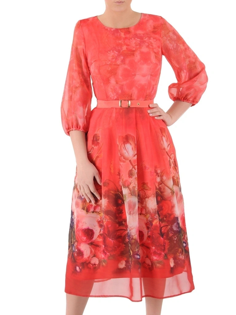 Elegancka sukienka rozkloszowana maxi w kwiaty – kobiecy krój pięknie modelujący sylwetkę 39275