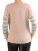 Elegancki sweter damski w beżowo-turkusowe paski – prosty krój z wysmuklającymi wstawkami 34825