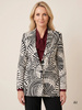 Elegancka czarna marynarka damska do sukienki – prosty fason we wzory z kieszeniami 41413