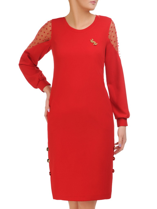 Czerwona sukienka z dzianiny z tiulowymi wstawkami na rękawach 32203