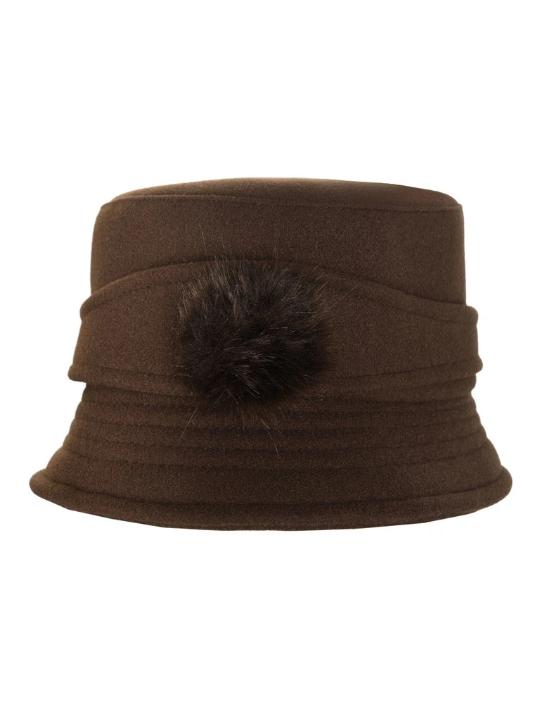 Elegancki kapelusz damski cloche w kolorze ciemnego brązu – ciepła ochrona przed chłodem z regulacją 42361
