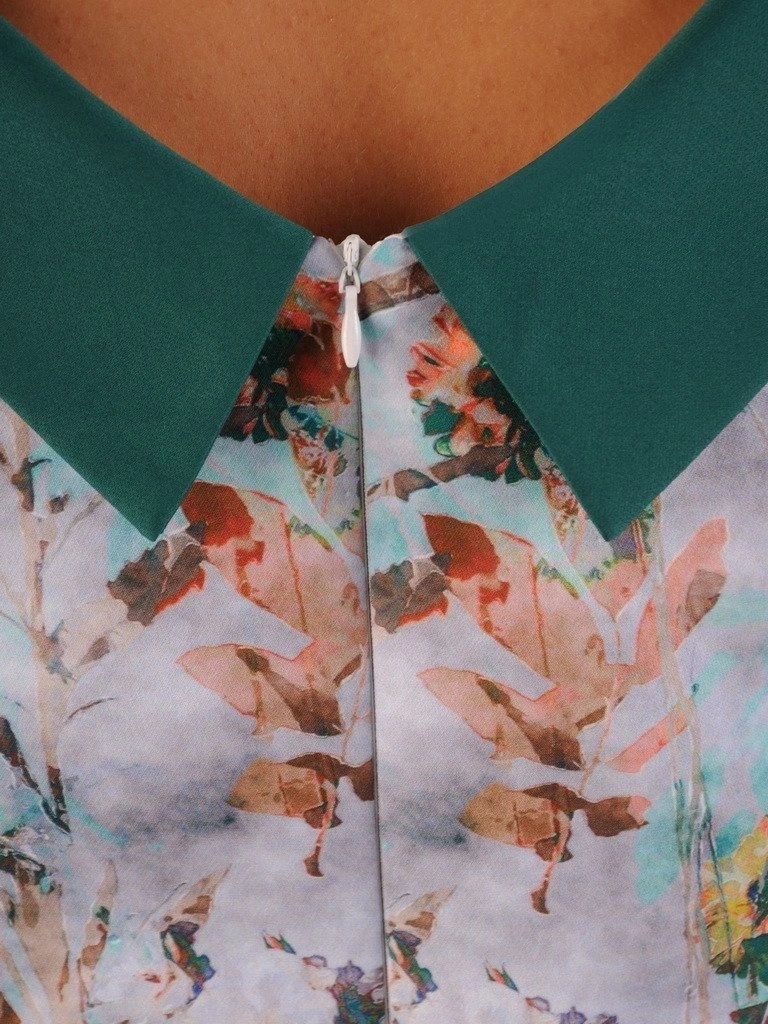 Elegancka sukienka o prostym kroju w liście – wysmuklający fason z kołnierzykiem 21923