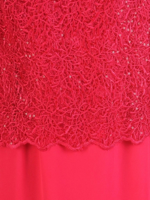 Amarantowa sukienka długa na wesele – rozkloszowany fason z dekoltem serek i cekinowym akcentem 29112