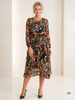 Wizytowa sukienka midi rozkloszowana w kwiaty – fason z długim rękawem subtelnie podkreślający talię 29014