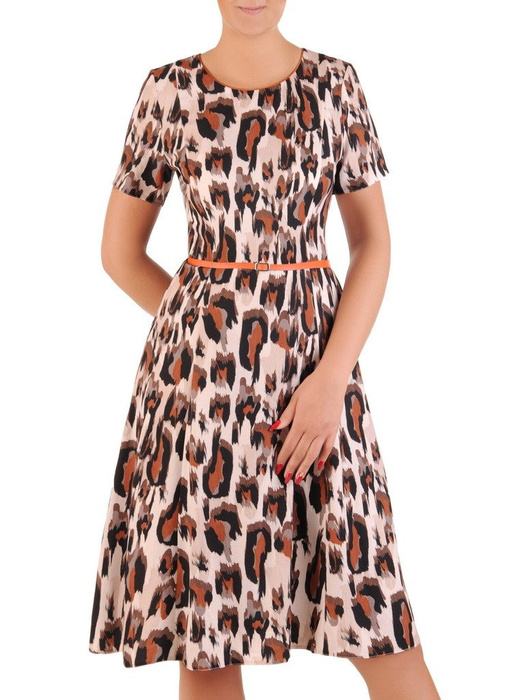 Sukienka z paskiem, rozkloszowana kreacja w modnym wzorze 21310