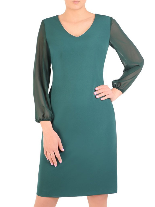 Zielona sukienka wizytowa, kreacja z szyfonowymi rękawami 29804