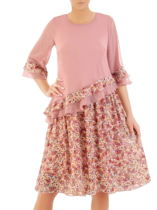 Elegancka sukienka trapezowa midi w kwiaty – lekki fason pięknie modelujący figurę 33305