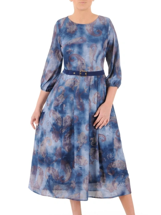Wizytowa sukienka rozkloszowana maxi w elegancki wzór – kobiecy pasek modelujący sylwetkę 39850