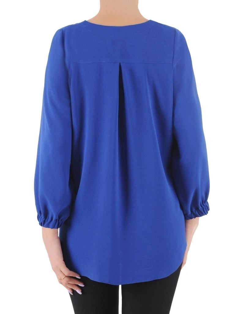 Elegancka bluzka wizytowa chabrowa – taliowany krój z dekoltem w serek pięknie modelujący figurę 37747