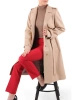 Elegancki beżowy płaszcz trencz damski – modny fason w prążki podkreślający talię 41308