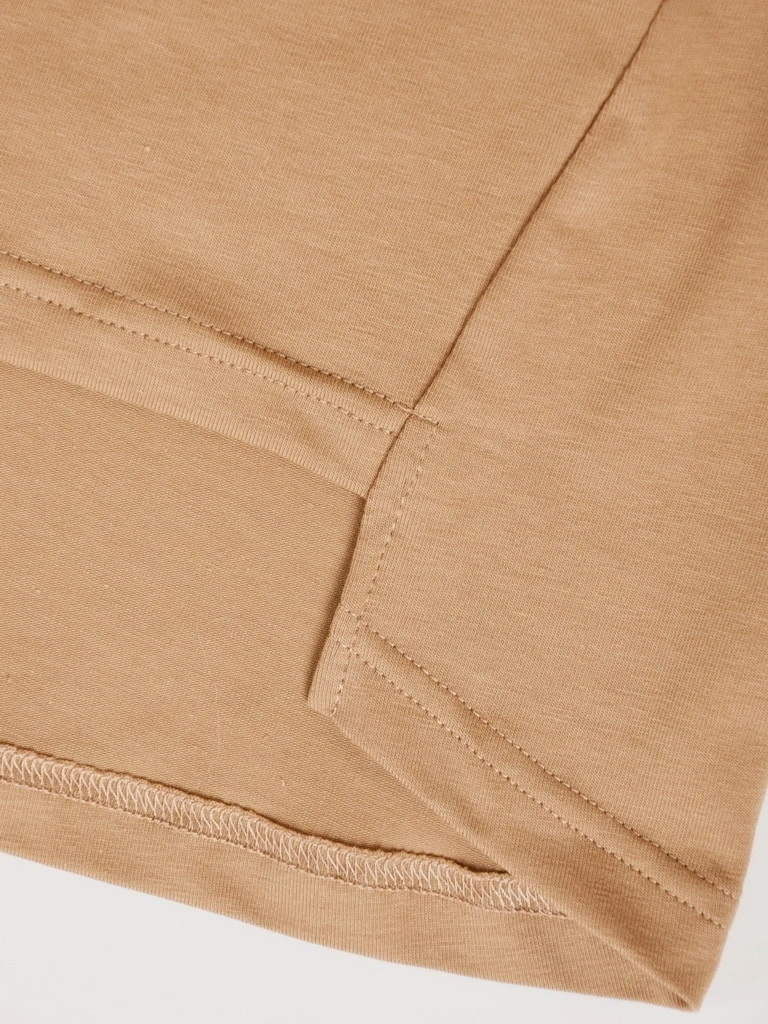 Elegancka bluzka bawełniana z długim rękawem camel – prosty fason z przedłużanym tyłem 41543