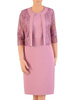 Elegancki pastelowy komplet, prosta sukienka z koronkowym żakietem 33519