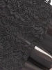 Elegancka czarna sukienka trapezowa midi w kwiaty – swobodny krój z ozdobnymi falbanami 27386