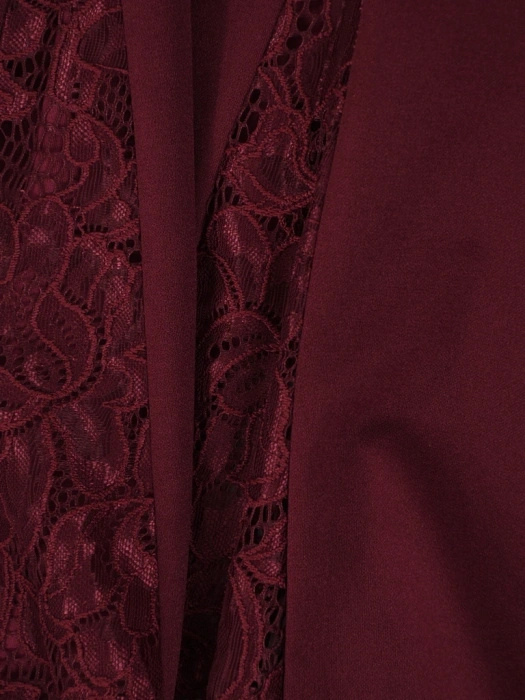 Elegancka bordowa spódnica trapezowa midi – elastyczny pas wysmuklający biodra i koronka 41616
