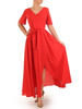 Długa czerwona sukienka z szyfonu, kreacja z ozdobnym rozcięciem 31166