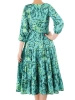 Elegancka zielona sukienka rozkloszowana w kwiaty – kobiecy fason midi na jesień 35490