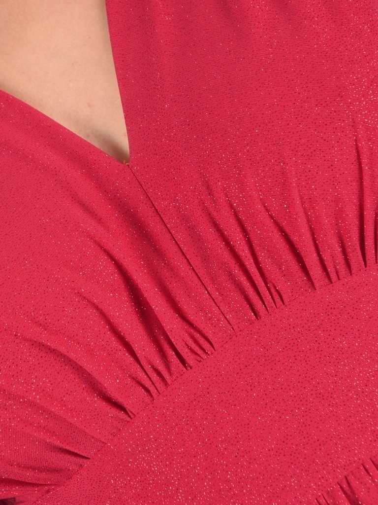 Błyszcząca suknia wieczorowa rozkloszowana maxi na sylwestra i bal – zmysłowe rozcięcie dodające lekkości 42506