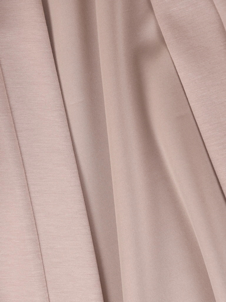Elegancki komplet damski ze spodniami na wesele beżowy – wygodny fason z narzutką 40481