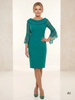 Zielona sukienka na wesele i święta o prostym fasonie – koronkowe rękawy z falbanką wysmuklające figurę 20047