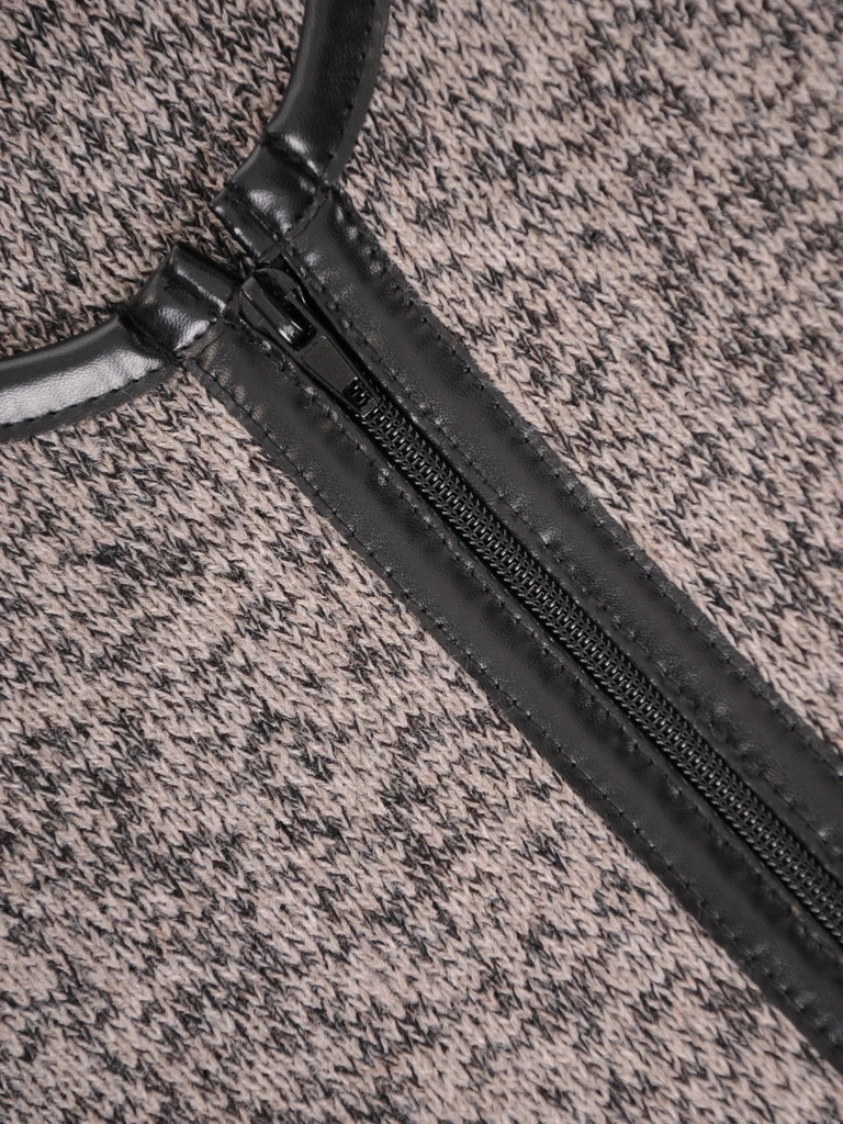 Elegancki sweter damski rozpinany na zamek – prosty krój ze wstawkami z ekoskóry 38977