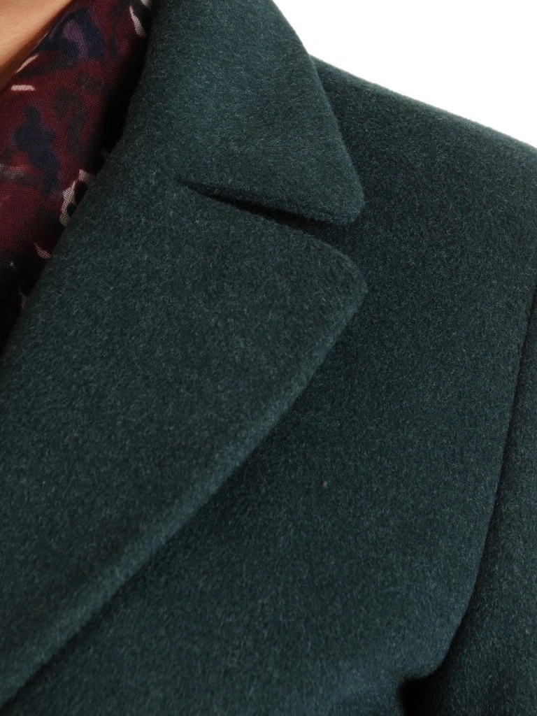 Elegancki zielony płaszcz damski na jesień i zimę – prosty fason z kołnierzem i wiązaniem 27793