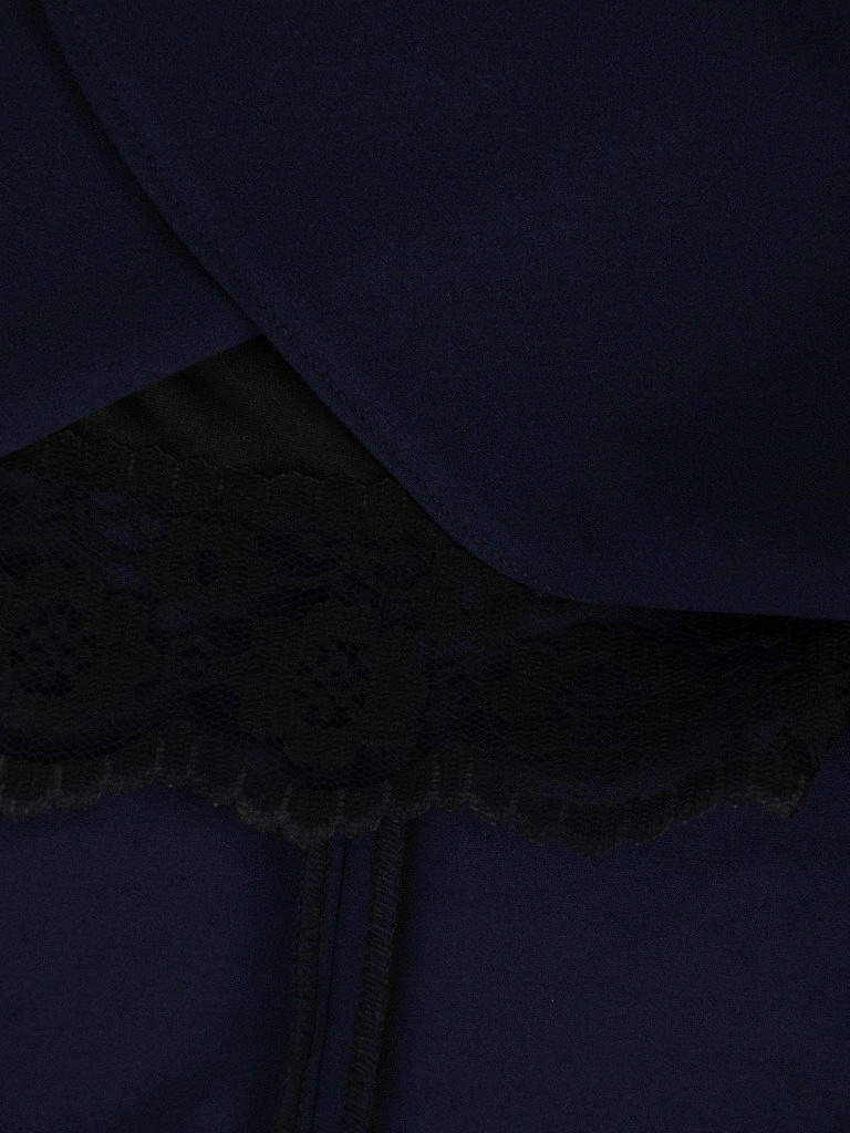 Granatowa sukienka midi z rękawem 3/4 i kołnierzykiem – kopertowy dekolt z wiązaniem akcentujący talię 18597