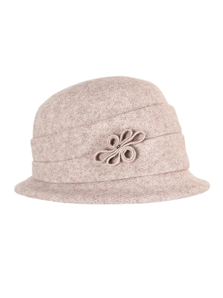 Elegancki kapelusz damski zimowy cloche – ocieplany model z ozdobną wstawką 42452