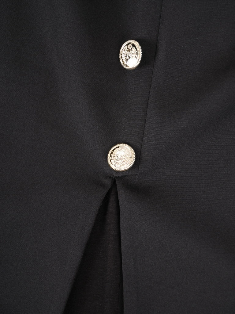 Czarna elegancka spódnica ołówkowa do kolan – dopasowany krój z ozdobnymi guzikami 36876