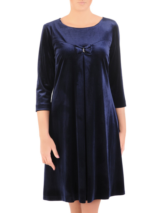 Luźna sukienka z aksamitu z ozdobną kokardą na dekolcie 31896