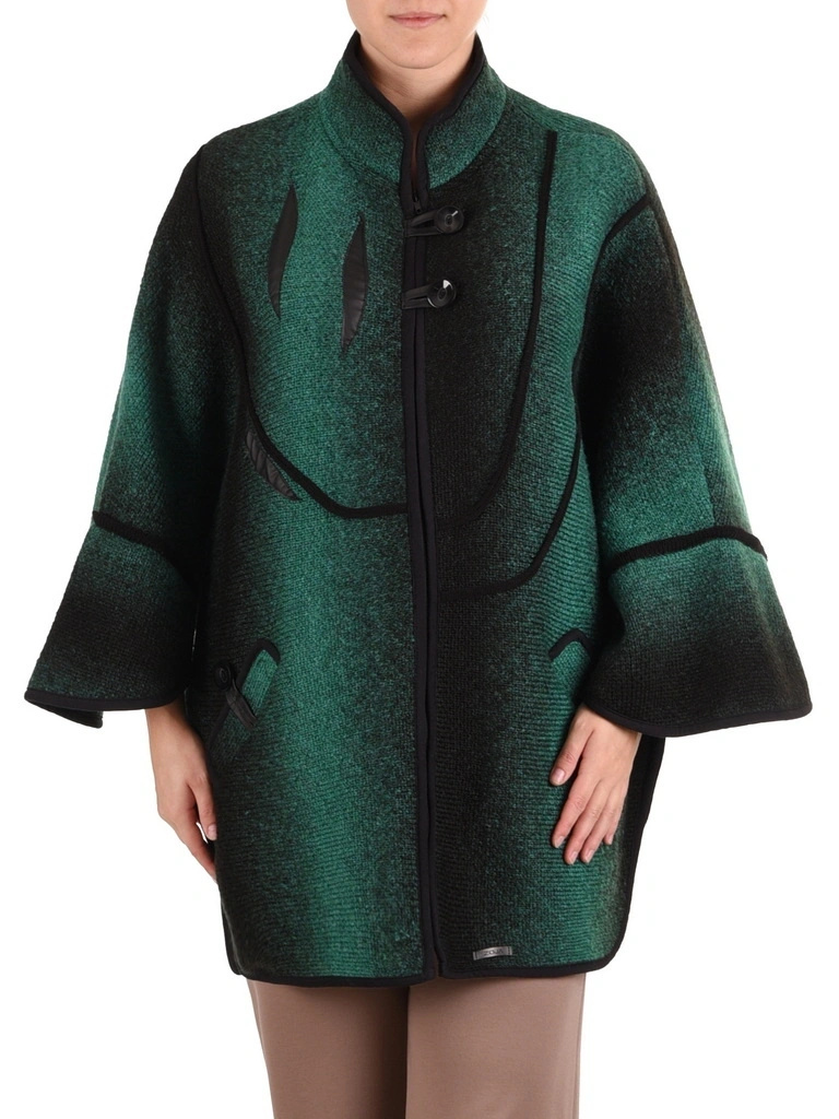 Elegancki zielony sweter damski rozpinany na suwak – wygodny luźny fason z ozdobnymi guzikami 42178