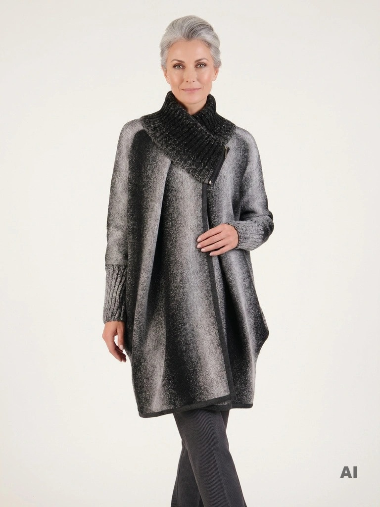 Elegancki sweter damski rozpinany na suwak – luźny fason ze stójką na jesień i zimę 21991