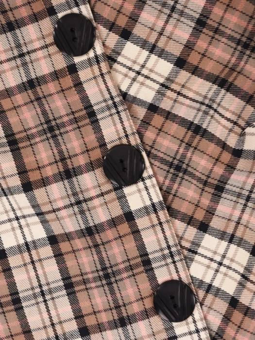 Wizytowa sukienka midi w kratkę z długim rękawem – fason syrenki pięknie modelujący sylwetkę 40975