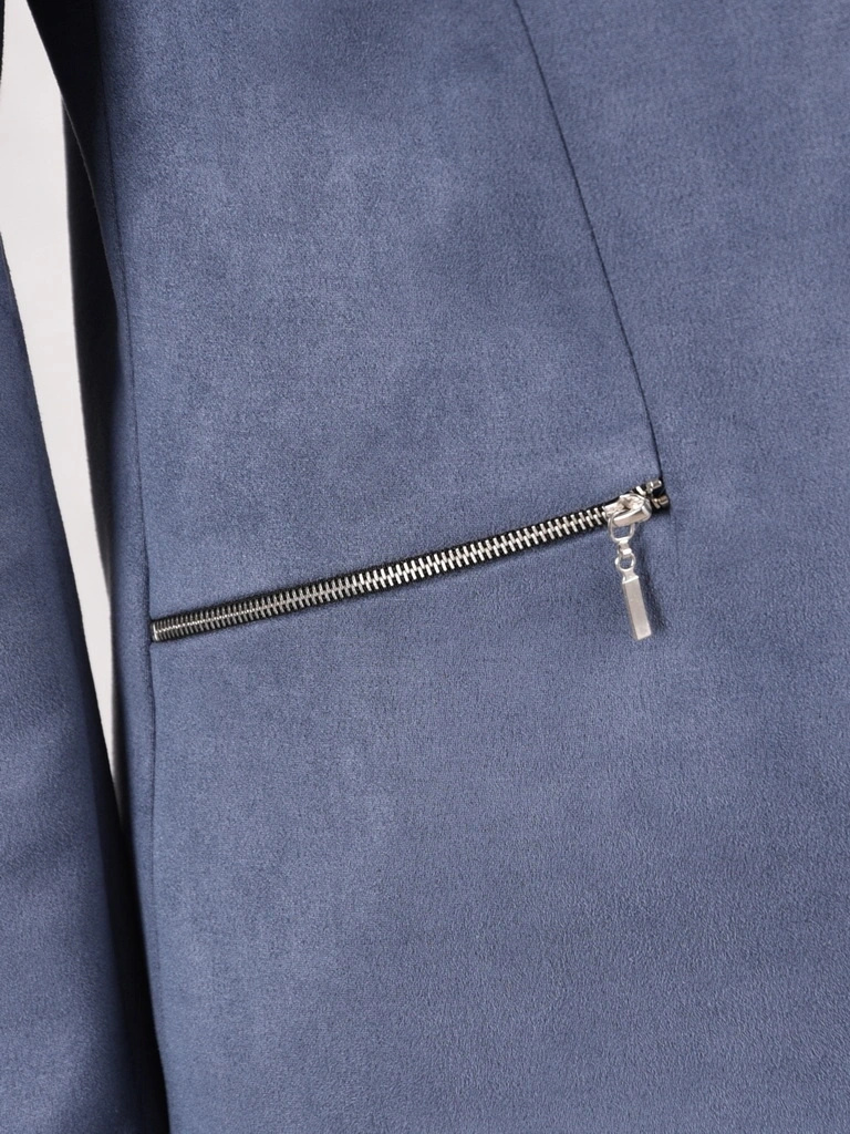 Elegancki żakiet damski do sukienki o prostym kroju – modny fason na zamek w odcieniu jeans 42136