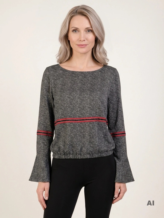 Wizytowa bluzka damska z wiskozy z długim rękawem – prosty fason z gumką wysmuklający linię bioder 13968