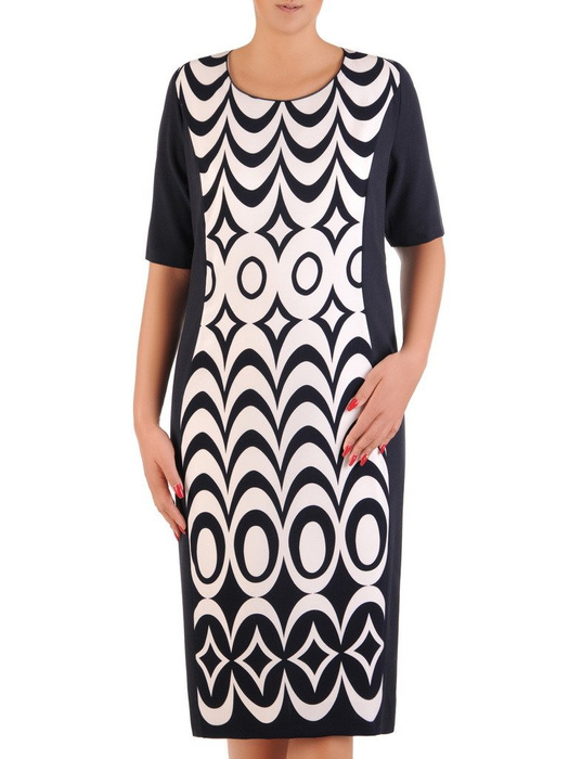 Wyszczuplająca sukienka z geometryczną wstawką, elegancka kreacja w modnym fasonie 21299