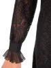 Elegancka czarna sukienka trapezowa midi w kwiaty – swobodny krój z ozdobnymi falbanami 27386