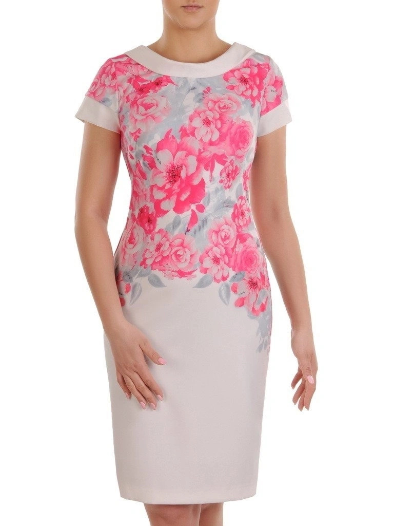 Kwiatowa sukienka midi o prostym kroju – subtelnie modelująca sylwetkę kreacja na lato 19824