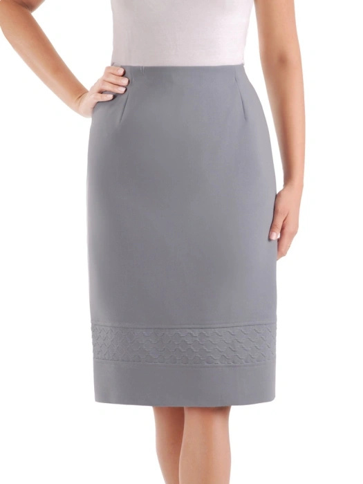 Elegancka szara spódnica midi na jesień – prosty fason na gumce modelujący sylwetkę 38628