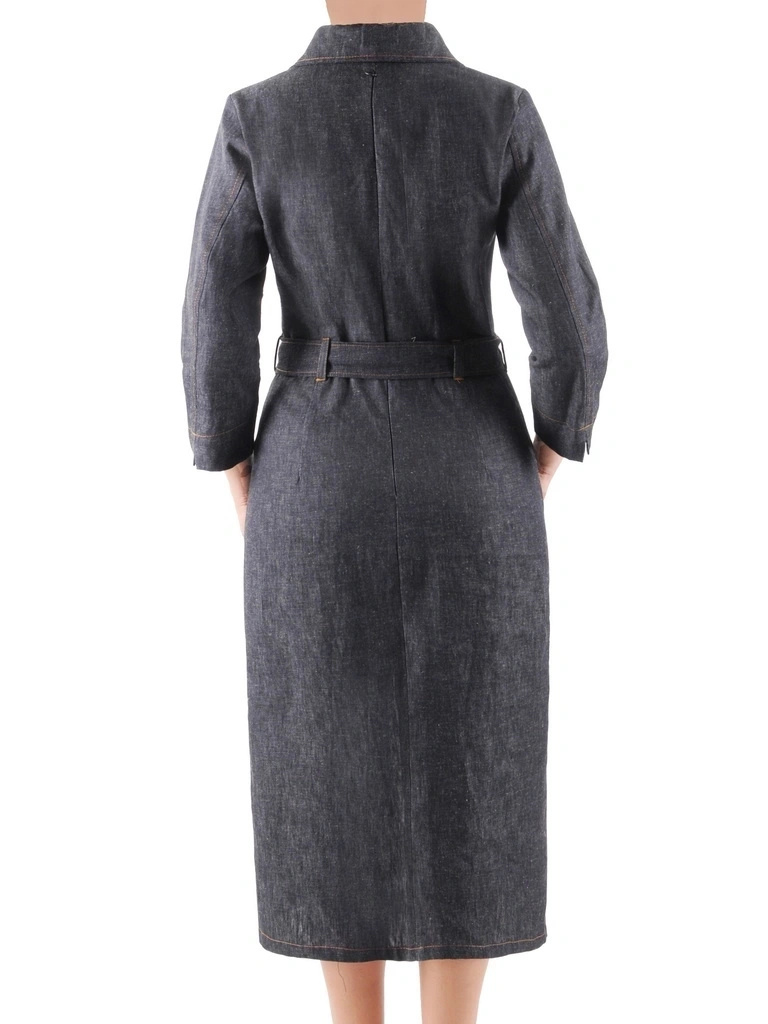 Czarna bawełniana sukienka midi z kołnierzykiem – prosty fason wysmuklający sylwetkę 38749
