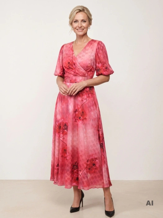 Bordowa sukienka rozkloszowana maxi w kwiaty – kobiecy fason z paskiem akcentującym talię 40208