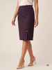Śliwkowa spódnica midi na jesień o prostym kroju – z rozcięciem z przodu wysmuklająca sylwetkę 38114