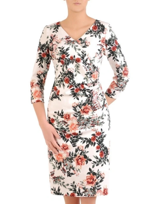 Elegancka bawełniana sukienka midi w kwiaty – prosty fason maskujący niedoskonałości 28943