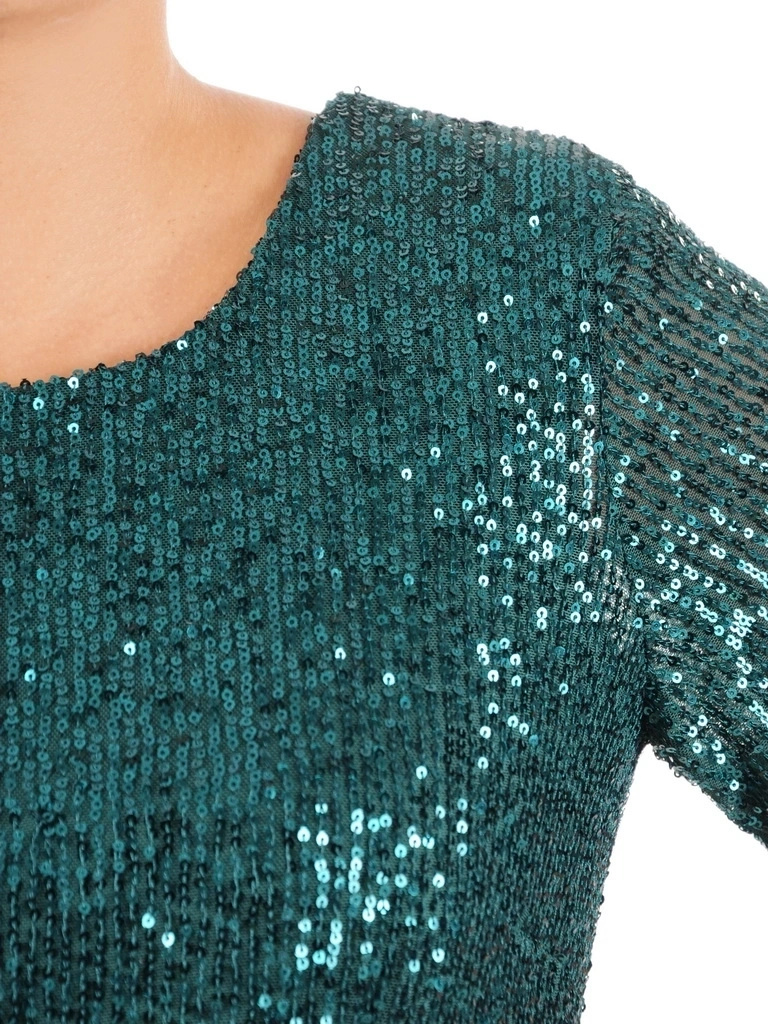 Elegancka zielona sukienka wieczorowa na sylwestra midi – prosty krój z efektownymi cekinami 36736