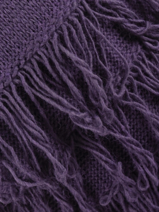 Elegancki sweter damski rozpinany w kolorze fioletowym – luźny fason z modnymi frędzlami 40461