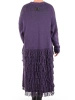 Elegancki sweter damski rozpinany w kolorze fioletowym – luźny fason z modnymi frędzlami 40461