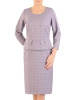 Elegancka sukienka biurowa midi w szarą kratę – prosty fason z modelującą baskinką 34190