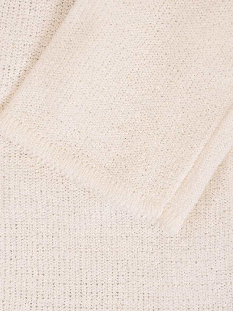 Elegancki beżowy sweter damski w kwiaty – swobodny prosty fason z bocznymi rozcięciami 40827