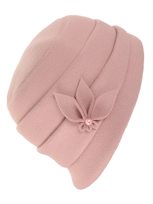 Kapelusz damski zimowy cloche w odcieniu brudnego różu – ocieplany fason z regulacją obwodu 42425